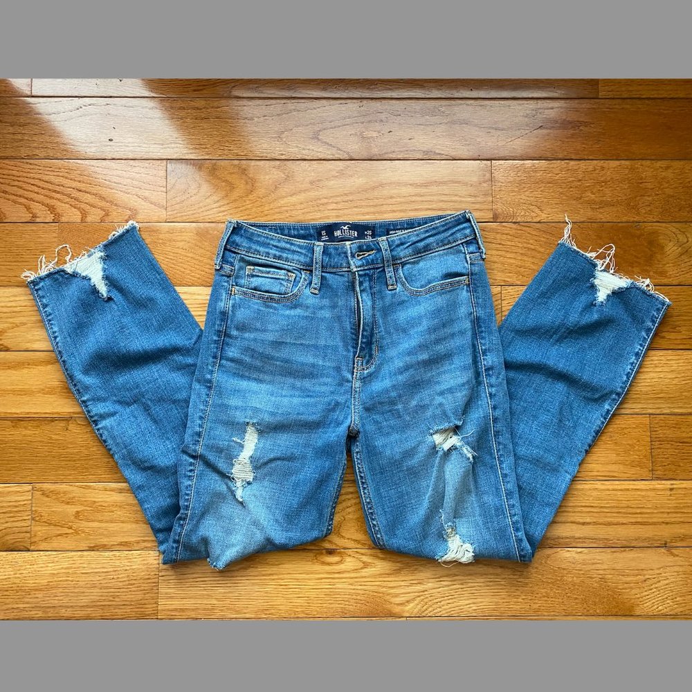 Distressed Straight Leg Denim Jeans